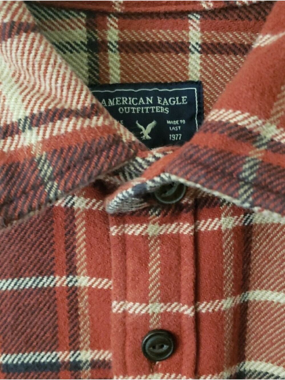 American Eagle Outfitters Brick Redish Rust Orange Plaid Heavy Flannel/Shacket - Picture 3 of 9